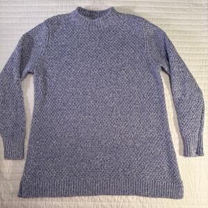 Loft Marled Blue Knit Rolled Mock Neck Sweater Womens Large